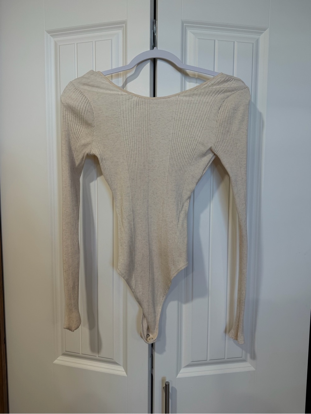 aerie Ribbed Long-Sleeve Bodysuit in Beige